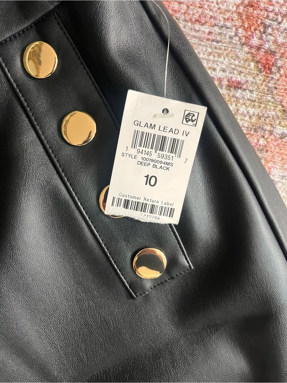 NWT-INC International Concepts Black Faux Leather Boot Cut Pants & Gold Buttons